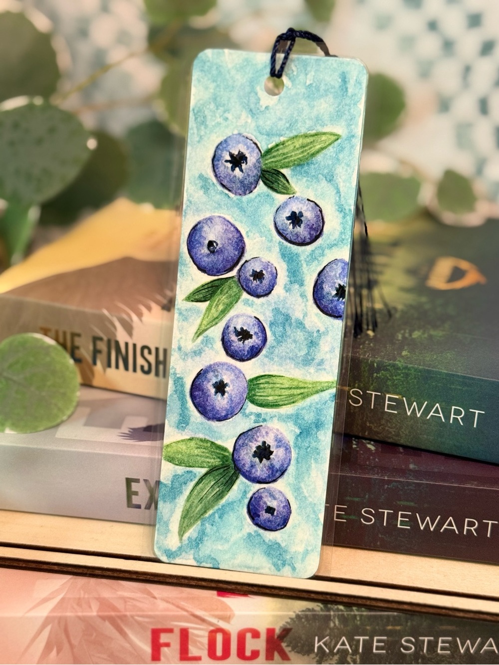Hand-Painted Blueberry Bookmark - Watercolor Fruit Design